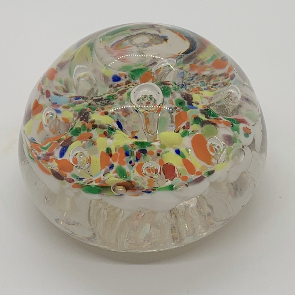 Handblown Art Glass Paperweight.  Yellow, orange, green, white!